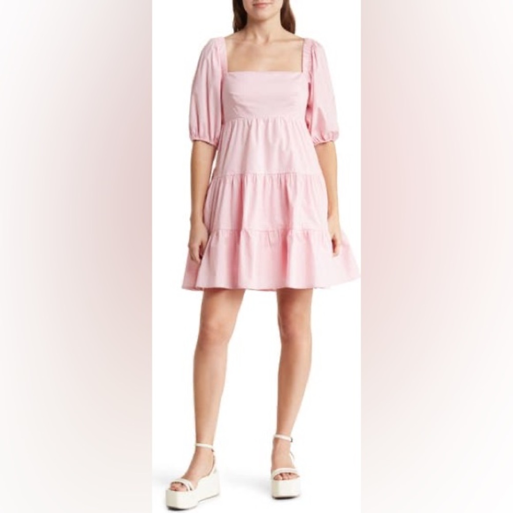 Wayf Pink Tiered Babydoll Dress - Size XS
